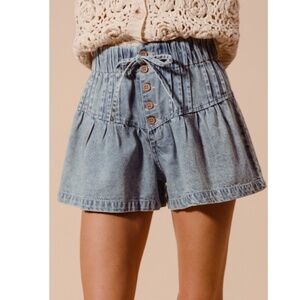 "The Liza" Flared Denim Elasticized Waist Shorts